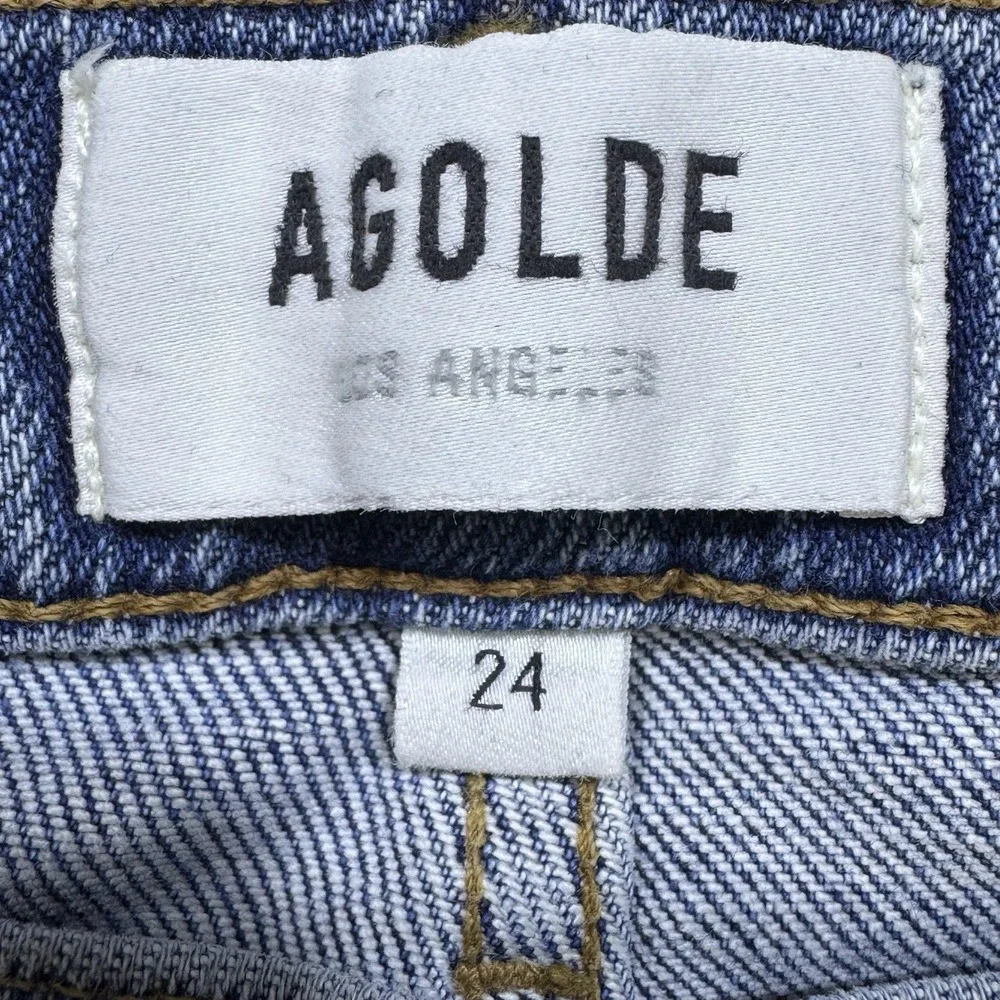 AGOLDE Toni Jeans Women's 24‎ Blue Slim Fit Light Wash Stretch Raw Hem